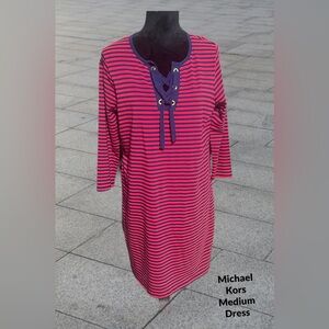 Michael Kors, Medium, Red/Blue Stripe, Pullover Dress. M15